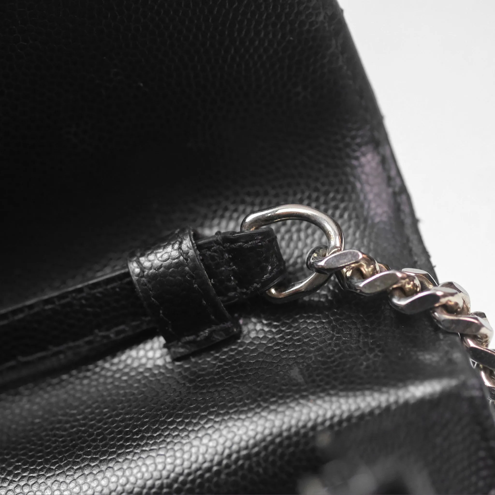 Saint Laurent Wallet on Chain WOC Black Grained Leather Sliver Hardware