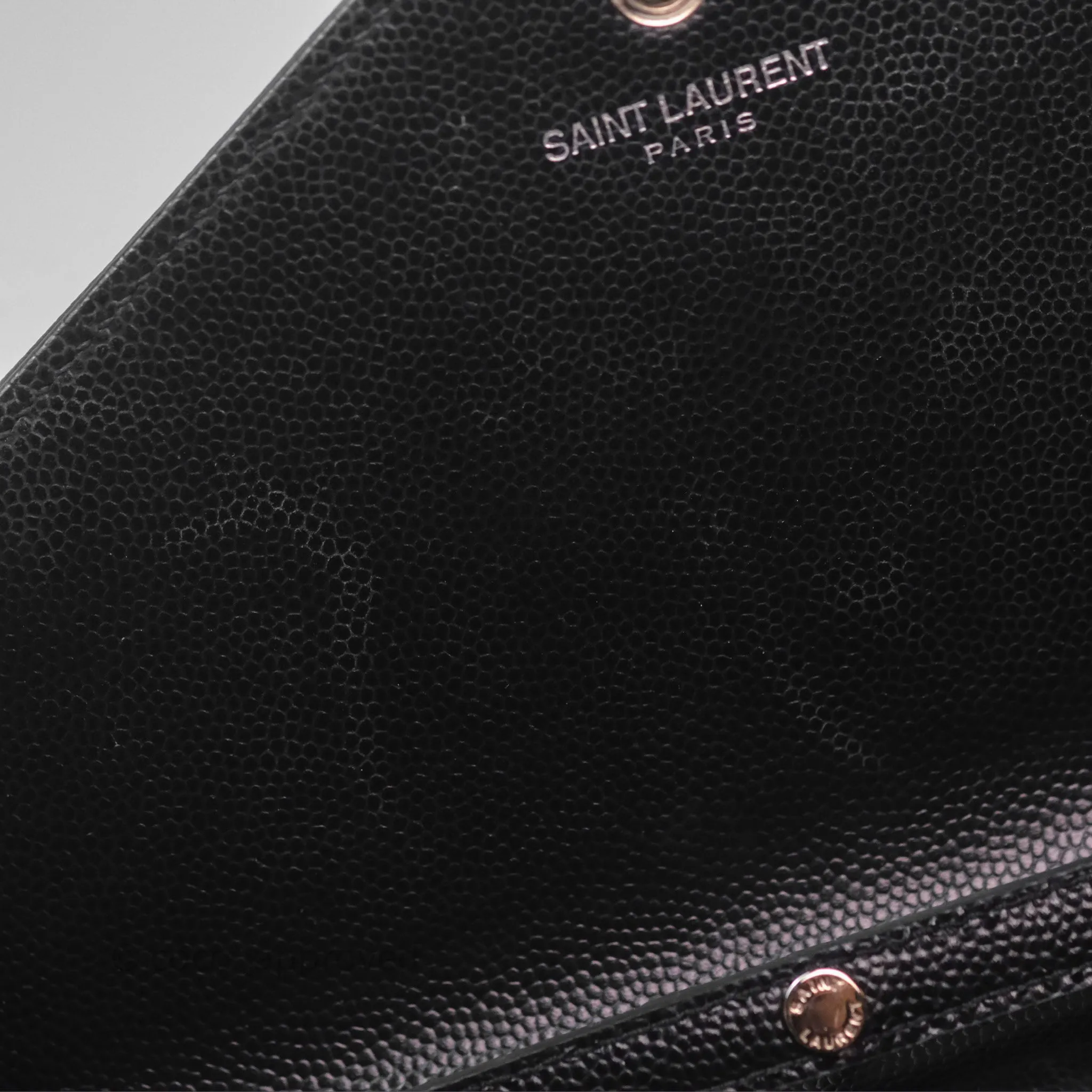 Saint Laurent Wallet on Chain WOC Black Grained Leather Sliver Hardware