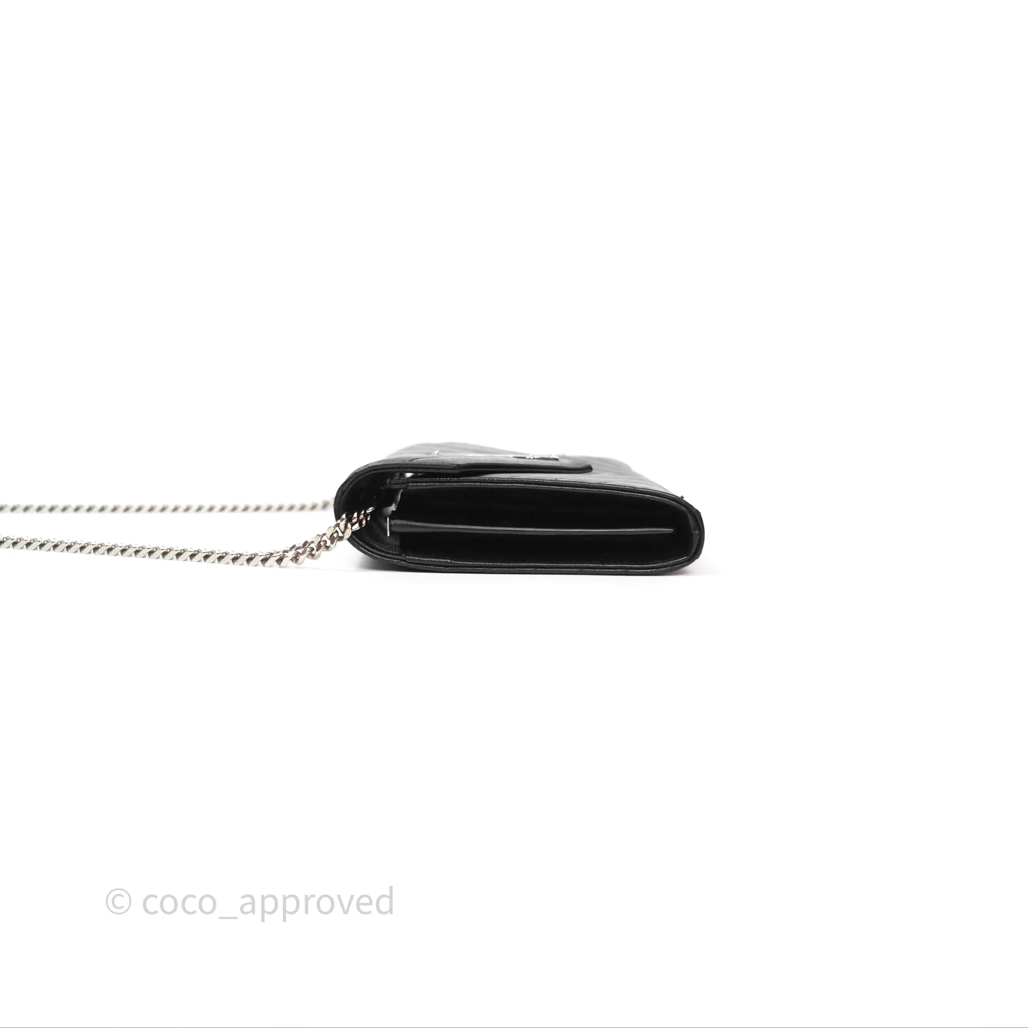 Saint Laurent Wallet on Chain WOC Black Grained Leather Sliver Hardware