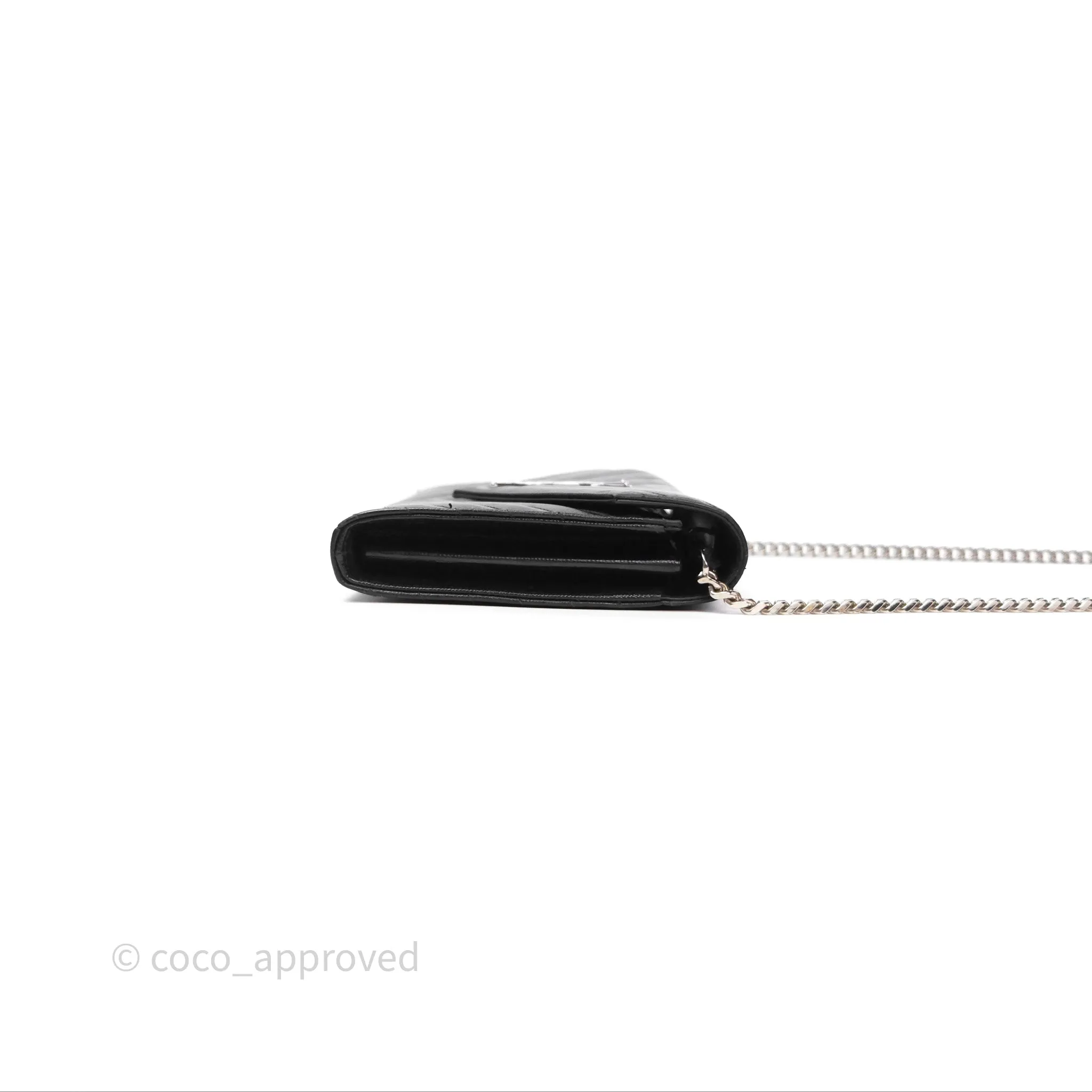 Saint Laurent Wallet on Chain WOC Black Grained Leather Sliver Hardware