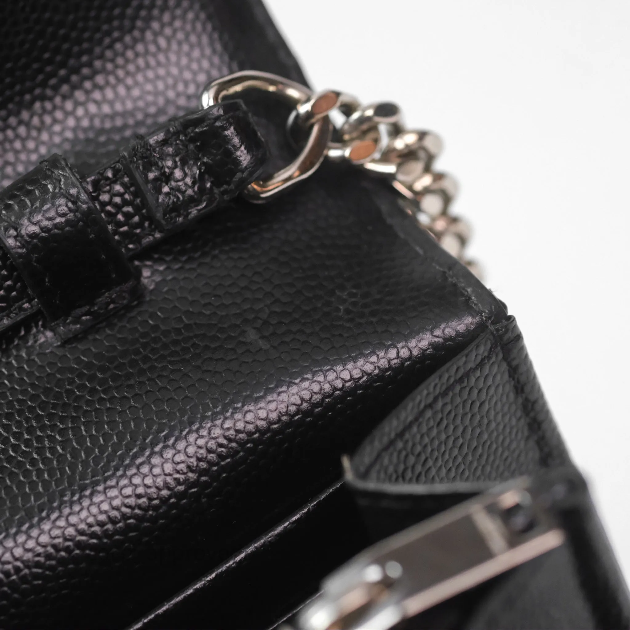 Saint Laurent Wallet on Chain WOC Black Grained Leather Sliver Hardware